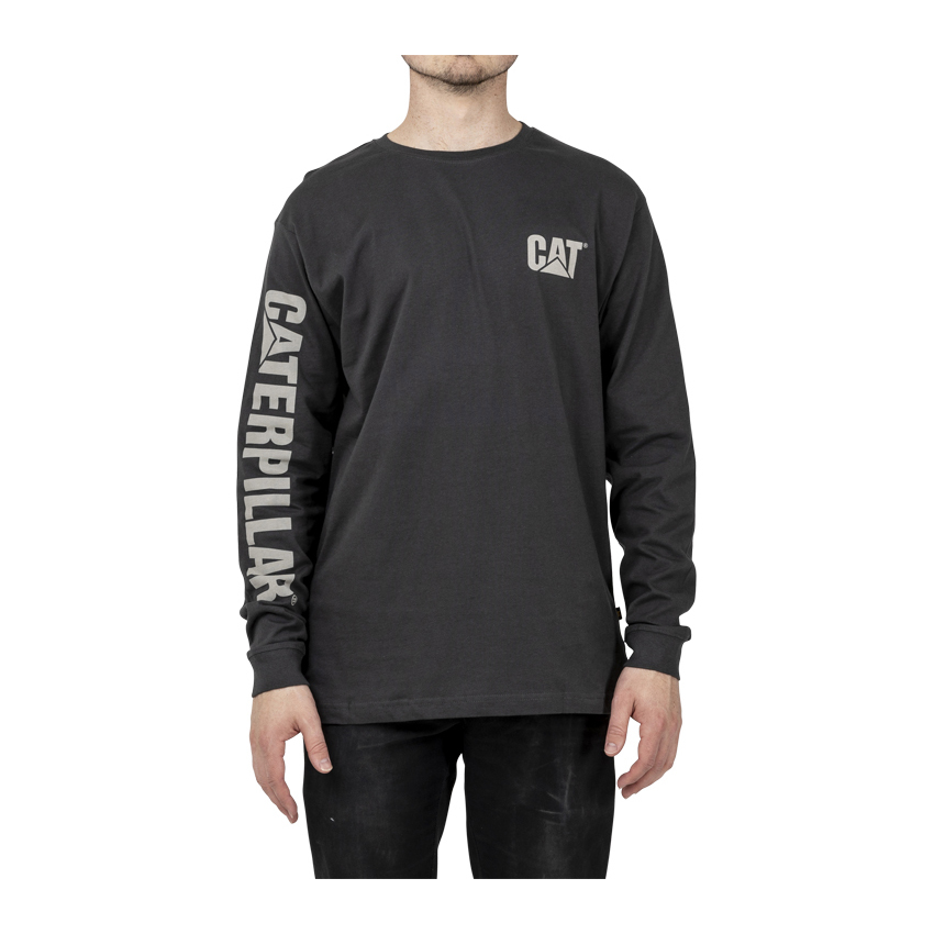 Caterpillar Trademark Banner Long Sleeve - Mens T-Shirts - Dark Grey - NZ (657FJSEAP)